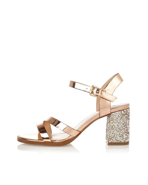 River Island Metallic Rose Gold Glitter Block Heel Sandals
