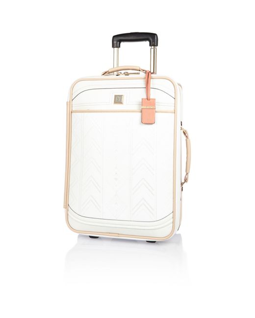 River Island White Embroidered Suitcase
