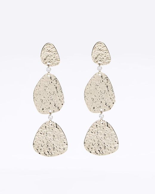 River Island White Gold Textured Disc Drops Earrings