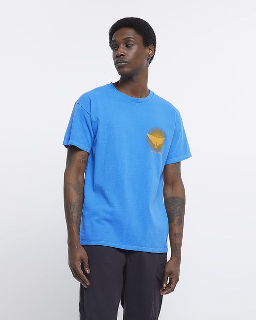 River Island Blue Japanese Graphic T-shirt for men