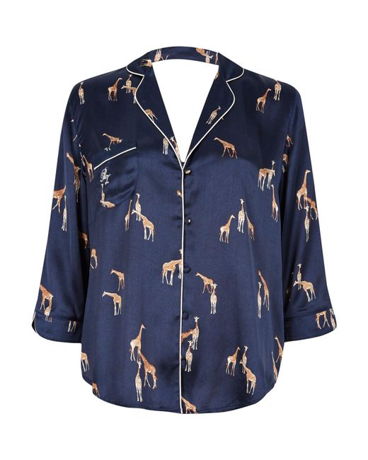 River Island Blue Giraffe Print Satin Pyjama Shirt