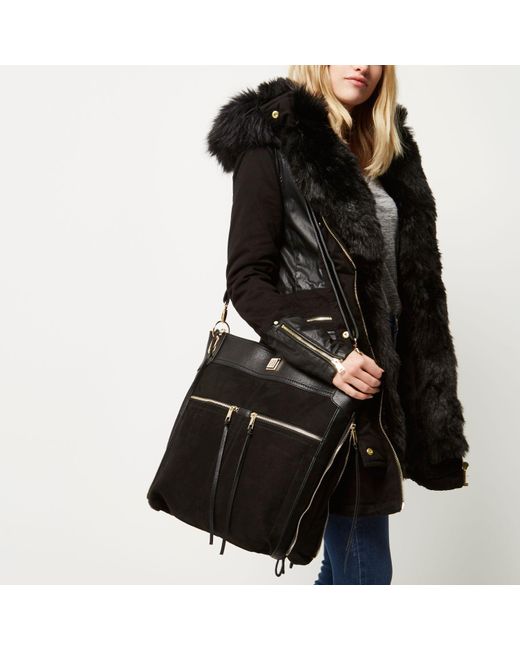 River island black double pocket messenger bag hotsell