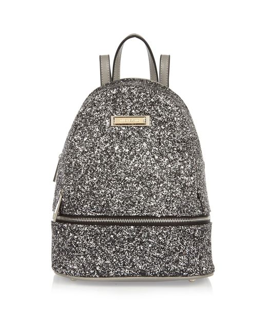 River Island Metallic Silver Glitter Mini Backpack