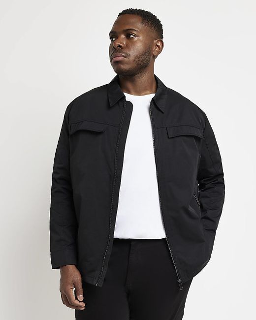 River Island Synthetic Big And Tall Black Regular Fit Nylon Shacket in ...
