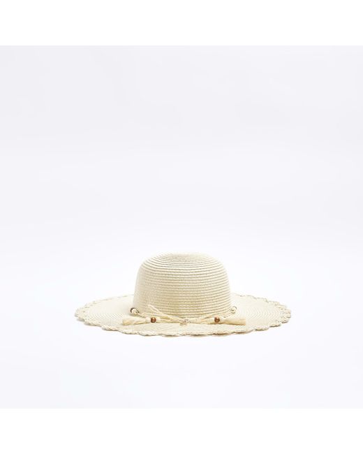 River Island Natural Beige Straw Beaded Hat