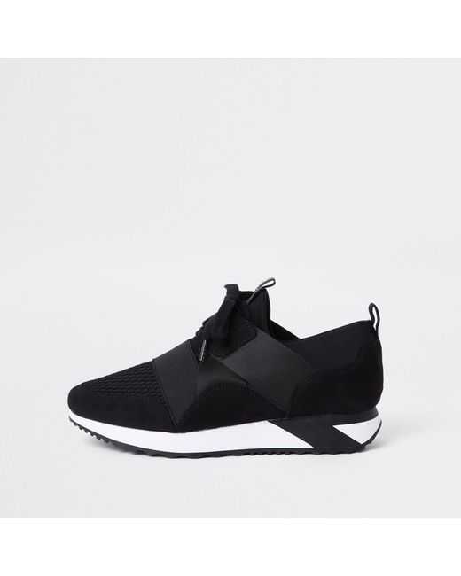 River Island Black Elasticated Lace-up Runner Trainers