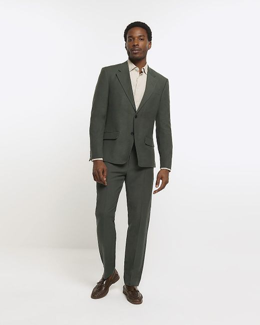 River Island Green Linen Blend Suit Trousers for men