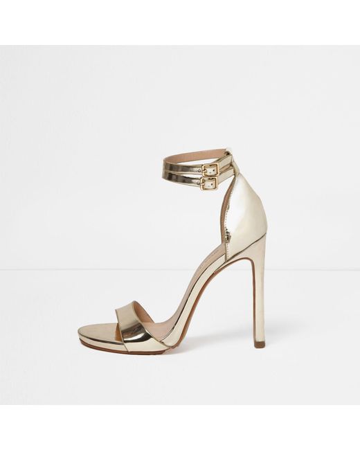 River Island Metallic Gold Strappy Barely There Heels