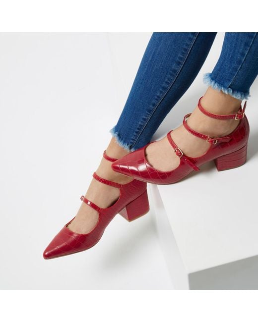 River Island Red Croc Strappy Mary Jane Shoes Lyst