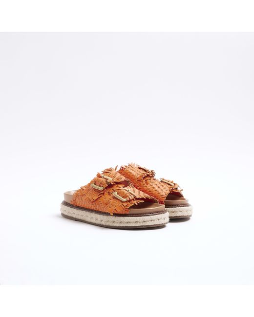 River Island Metallic Orange Leather Woven Buckle Sandals