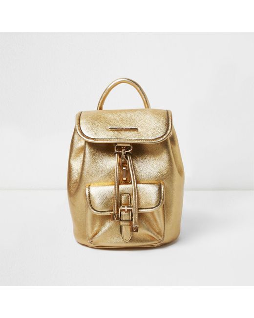 River Island Gold Metallic Mini Backpack