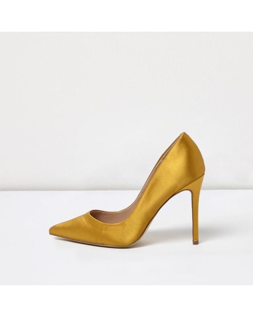 River Island Yellow Gold Satin Court Shoes