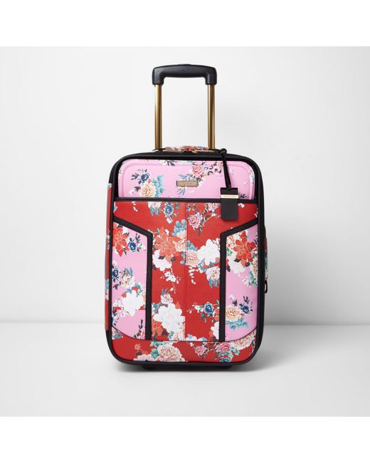 River Island Pink And Red Floral Print Cabin Suitcase