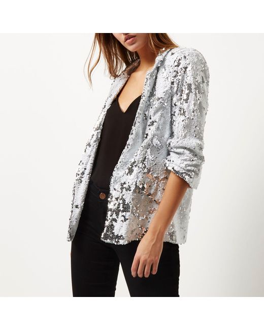 River Island White Sequin Blazer Lyst
