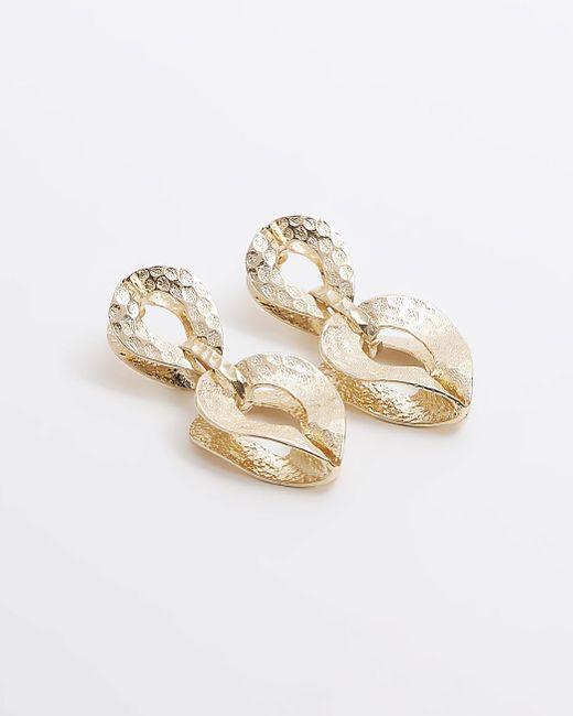 River Island Natural Gold Textured Chain Link Drop Earrings