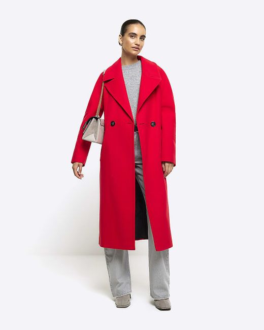 River Island Red Wool Blend Oversized Coat
