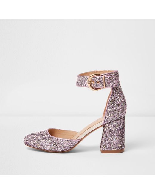 River Island Purple Glitter Block Heel Shoes Lyst