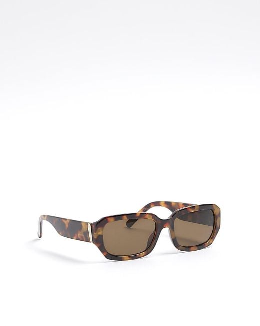 River Island Brown Rectangle Tortoise Shell Sunglasses for men