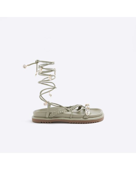 River Island White Green Shell Detail Lace Up Sandals