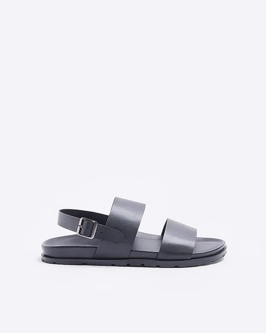 River Island White Black Leather Double Strap Sandals for men