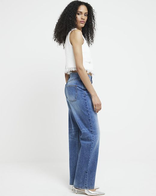 River Island Blue High Waisted Relaxed Straight Jeans