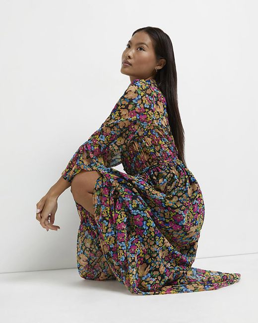 River Island Petite Black Floral Maxi 