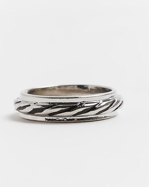 River Island Silver Colour Band Pinky Ring in White for Men | Lyst