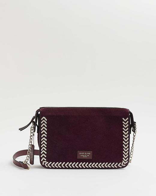 River Island Suede Whip Stitch Cross Body Bag in Red Lyst