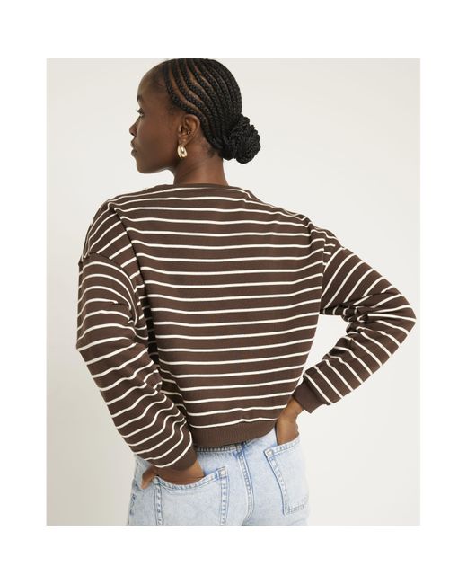 River Island Brown Stripe Nyc Crop Sweatshirt
