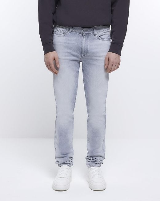 River Island Skinny Fit Faded Stacked Jeans in Blue for Men | Lyst