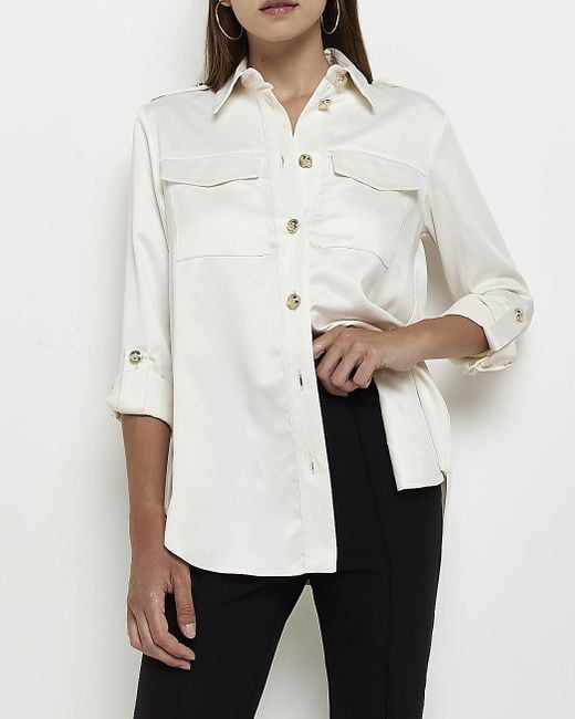 River Island White Satin Utility Shirt Lyst UK