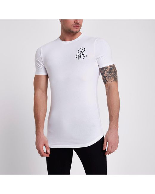 River Island White Muscle Fit 'r95' T-shirt for men