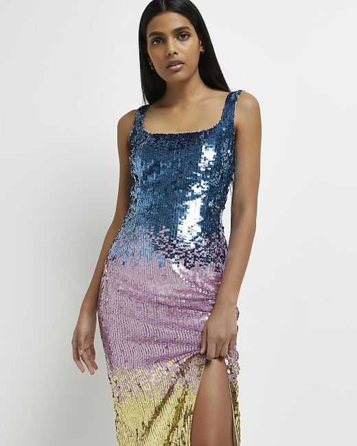 River Island Blue Colour Block Sequin 