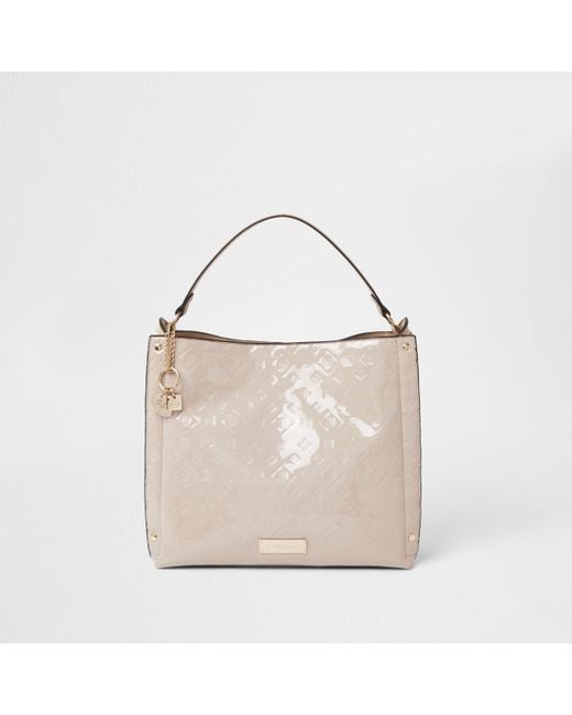 River Island Natural Cream Patent Embossed Slouch Bag