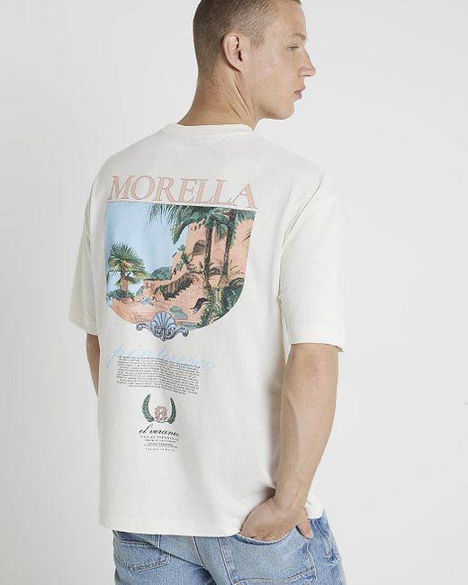 River Island Blue Beige Oversized Fit Morella Graphic T-shirt for men