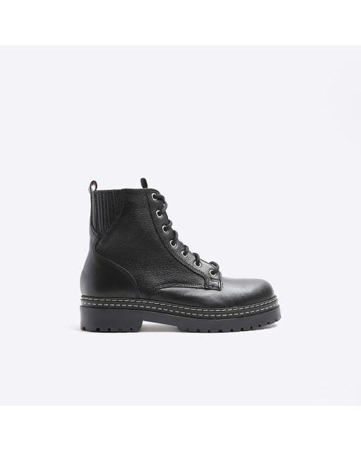 River Island Black Leather Lace Up Boots