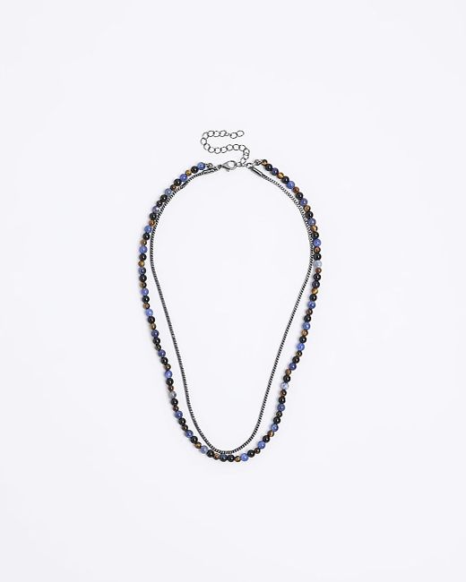 River Island Blue Beaded Multirow Necklace for men