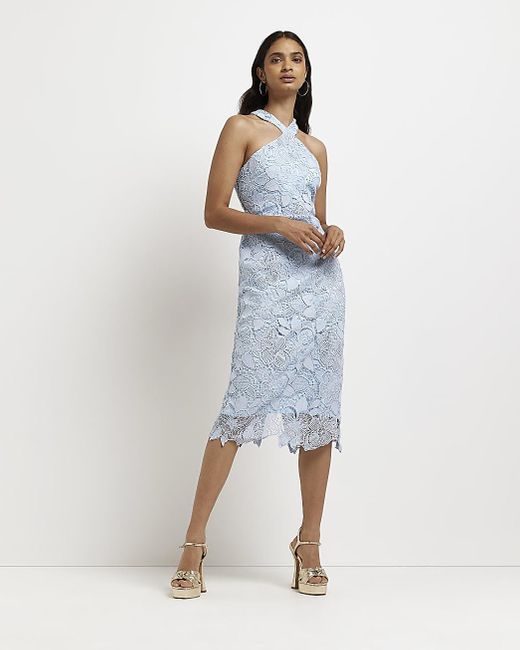 River Island Blue Lace Midi Dress Lyst UK