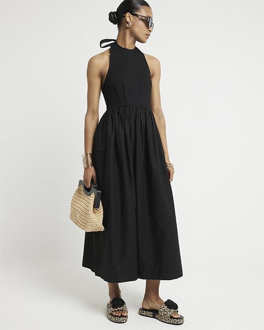 River Island Black Halter Neck Midi Dress