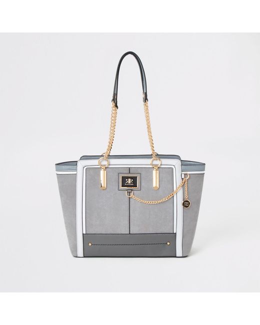 River Island Gray Grey Chain Front Winged Tote Bag