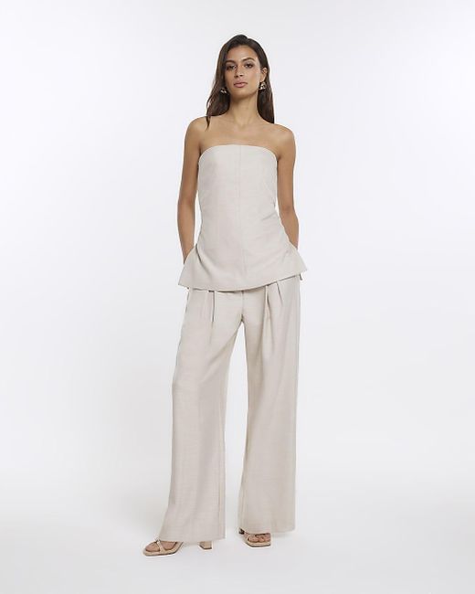 River Island Cream Ri Studio Pleated Wide Leg Pants in White | Lyst