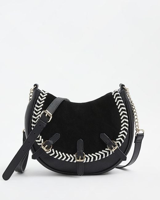 River Island Suede Whip Stitch Scoop Shoulder Bag in Black Lyst