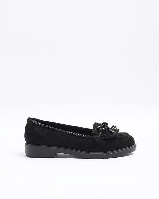 River Island Black Plaited Bow Chunky Loafers