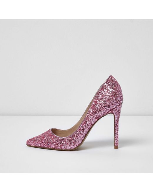 River Island Pink Glitter Court Shoes