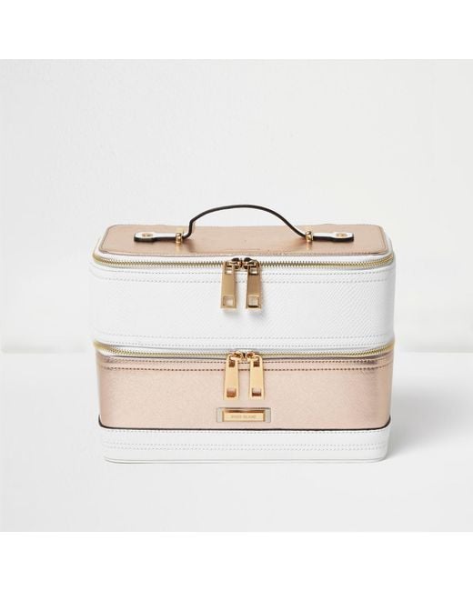 River Island White And Rose Gold Panel Vanity Case