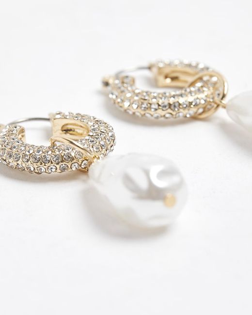 River Island White Gold Colour Pearl Drop Earrings