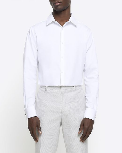 River Island White Double Cuff Smart Shirt for men