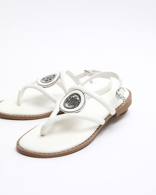 River Island White Studded Flat Sandals