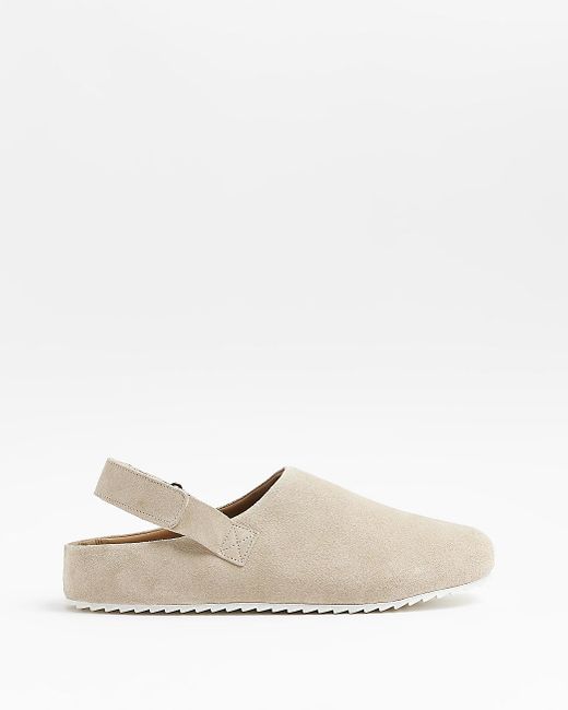 River Island White Stone Suede Back Strap Mules for men