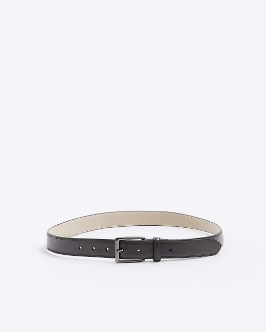 River Island White Brown Faux Leather Buckle Belt for men